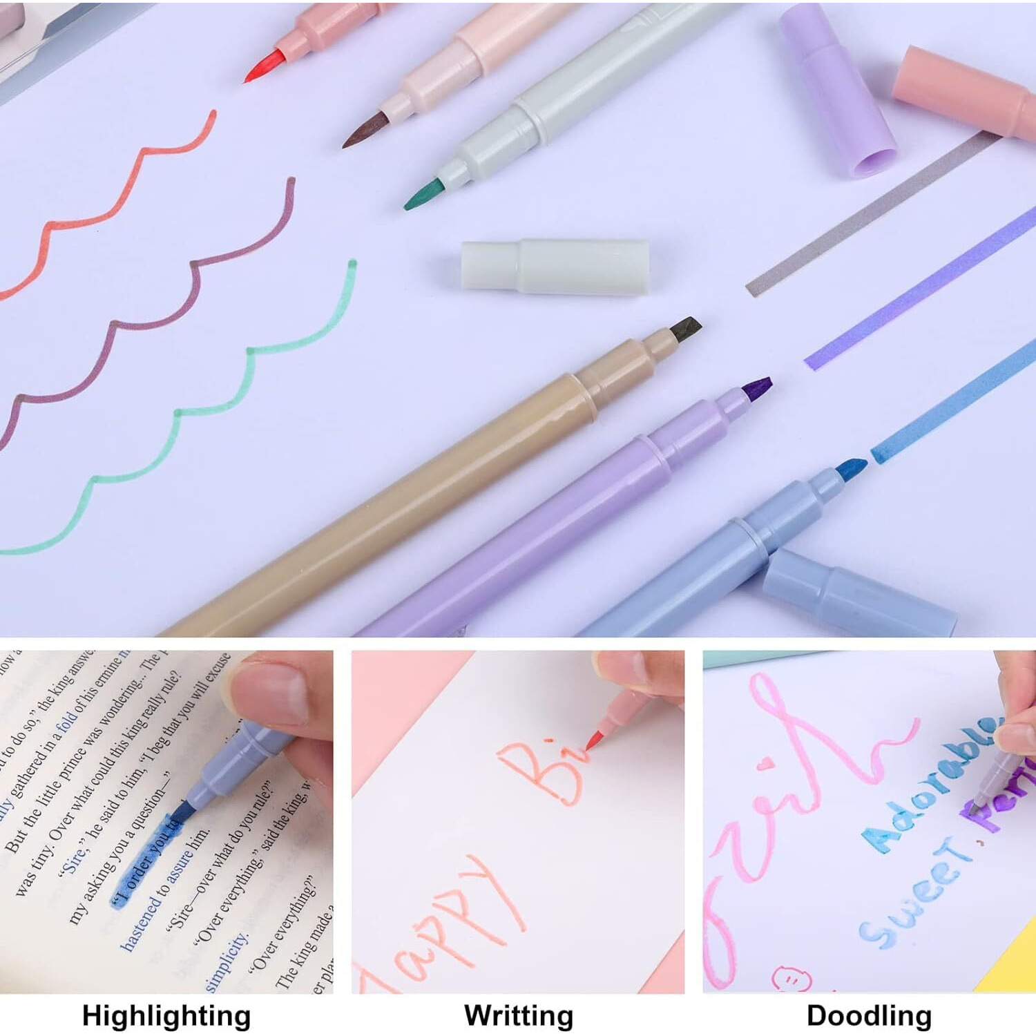 SHUTTLE ART 6 pcs Cute Double Tip Highlighter, Cream Soft Highlighter Set, Chisel Tip and Bullet Tip, No Ink Bleed Fast Drying, for Bible Study Office School Highlighting Markers