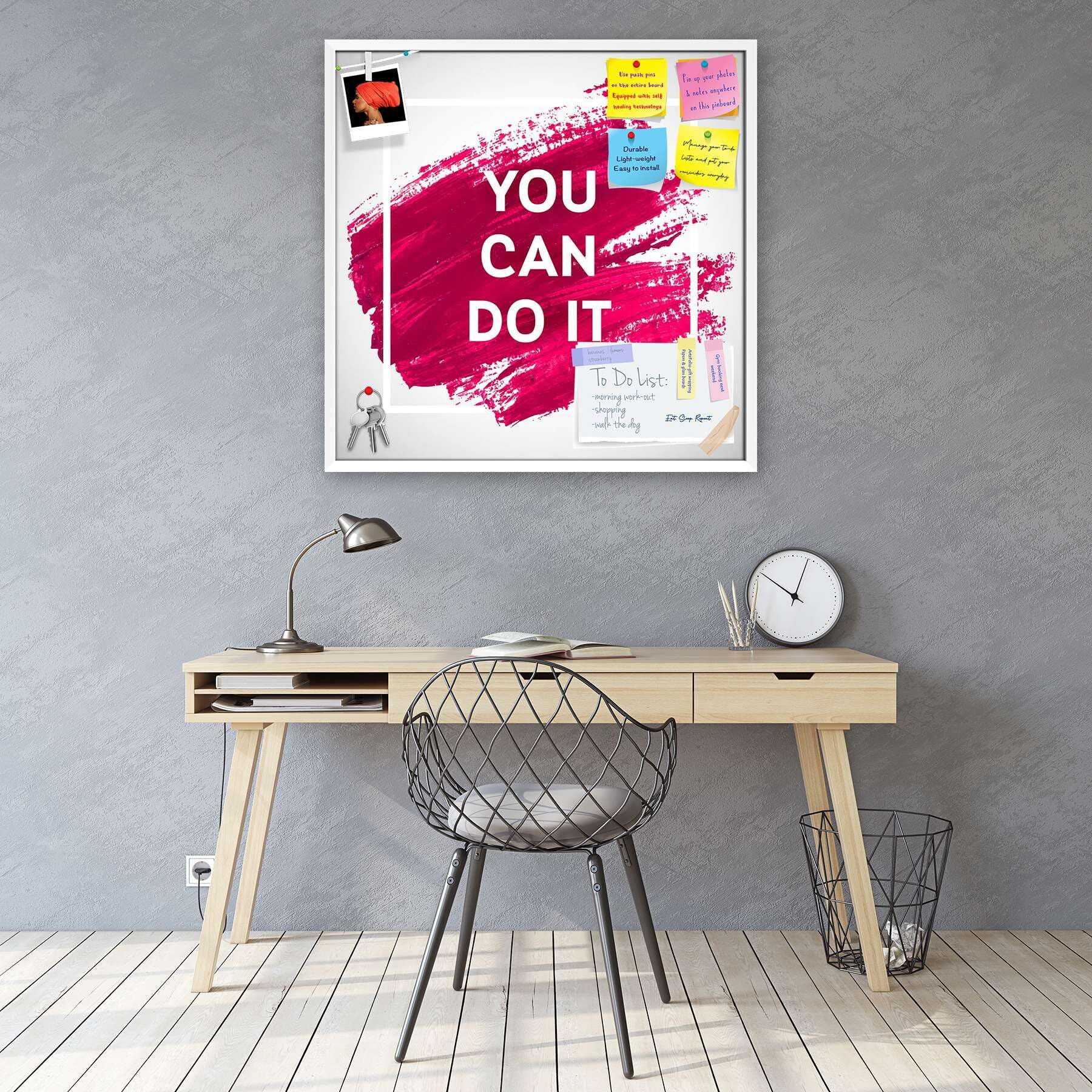 ArtzFolio You Can Do It D1 | Bulletin Board Notice Pin Board | Vision Soft Board Combo with Thumb Push Pins & Sticky Notes | White Frame | 28 x 28 inch (71 x 71 cms)