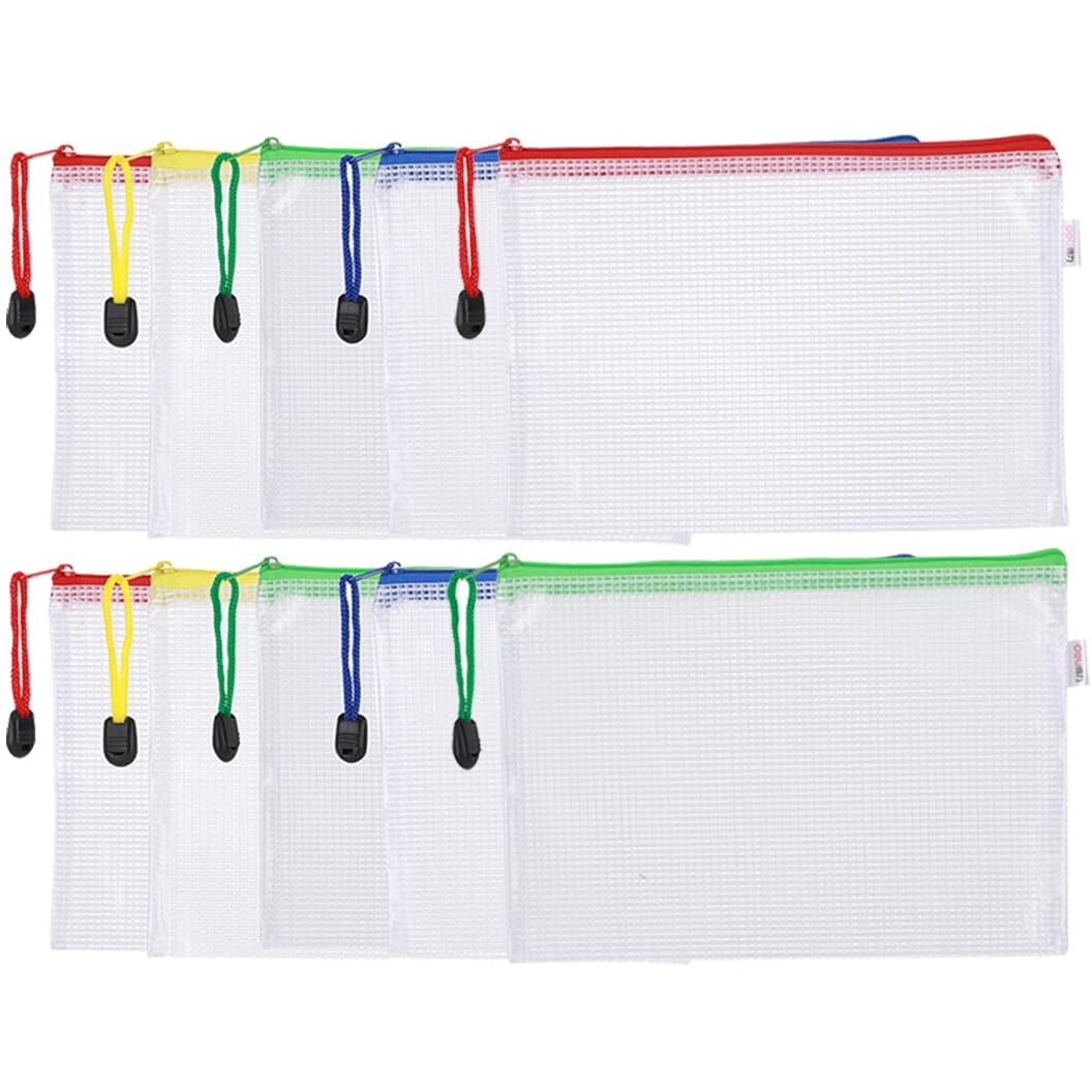 Deli W5656 Transparent Zippered Stationary Case Pouch, Assorted Color, Pack of 10, Size A5