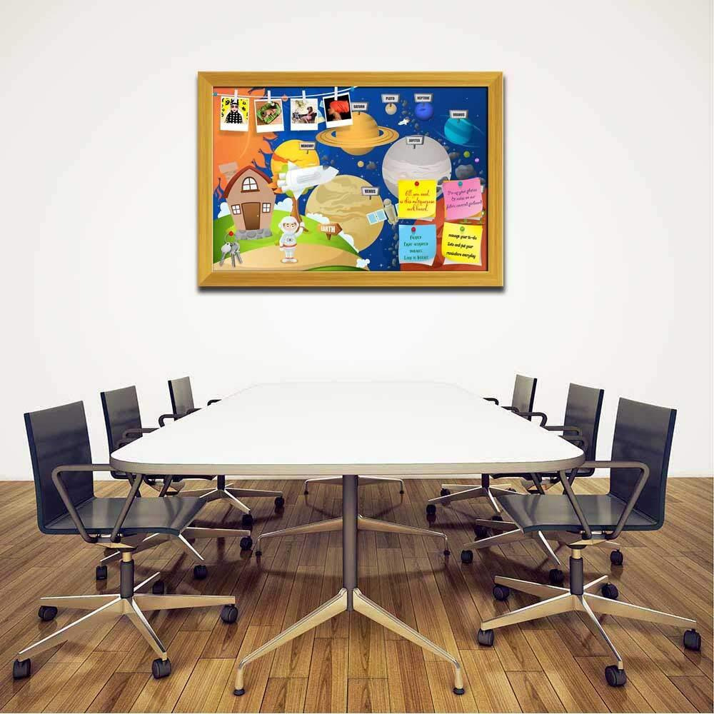 ArtzFolio Astronaut & Planet System | Bulletin Board Notice Pin Board | Vision Soft Board Combo with Thumb Push Pins & Sticky Notes | Golden Frame | 23.5 x 16 inch (60 x 41 cms)