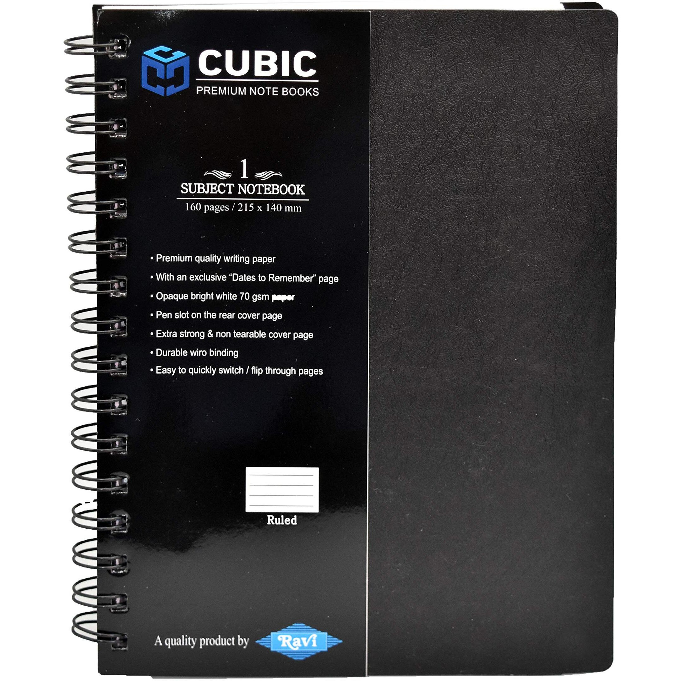 Cubic A5 Size Wiro Notebook, 160 Pages (Black)