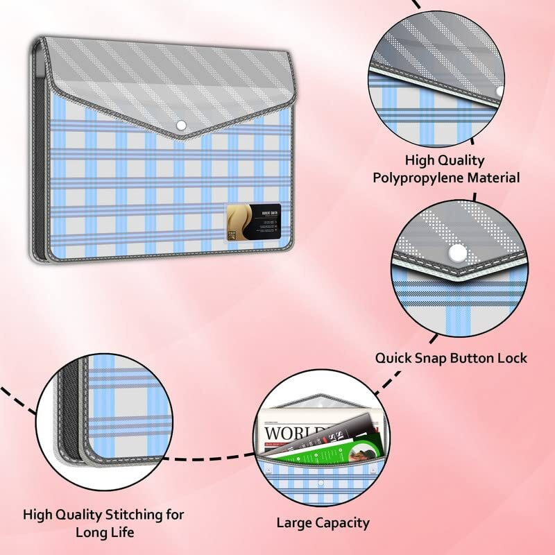 FEDUS Documents Holder Envelope Folder, Stylist Printed File Storage Bag with Snap Button Transparent Plastic File for documents Certificate File Document Folder for Certificate Black