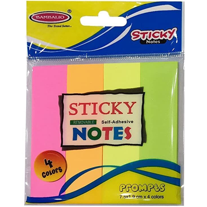 Bambalio SN-40 Sticky Note Pad - 3 x 1 inch,4 Neon Colour Prompts, 40 Sheets/Prompt,Pack of 3