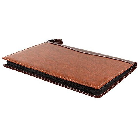 Eclet Size Document File Folder Certificates, Legal Paper Holder PU Leatherette Material Professional Waterproof Chain File Office File with 20 Leafs Mix Brown