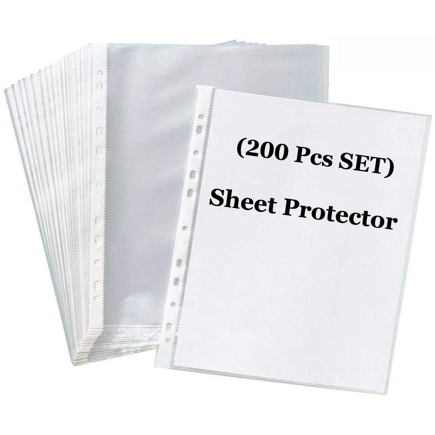GreatDio 200 Pcs Transparent A4 Size Document Sleeves Leaf Waterproof Clear Sheet Protector 11 Holes Punched Ring Files (150 Micron)