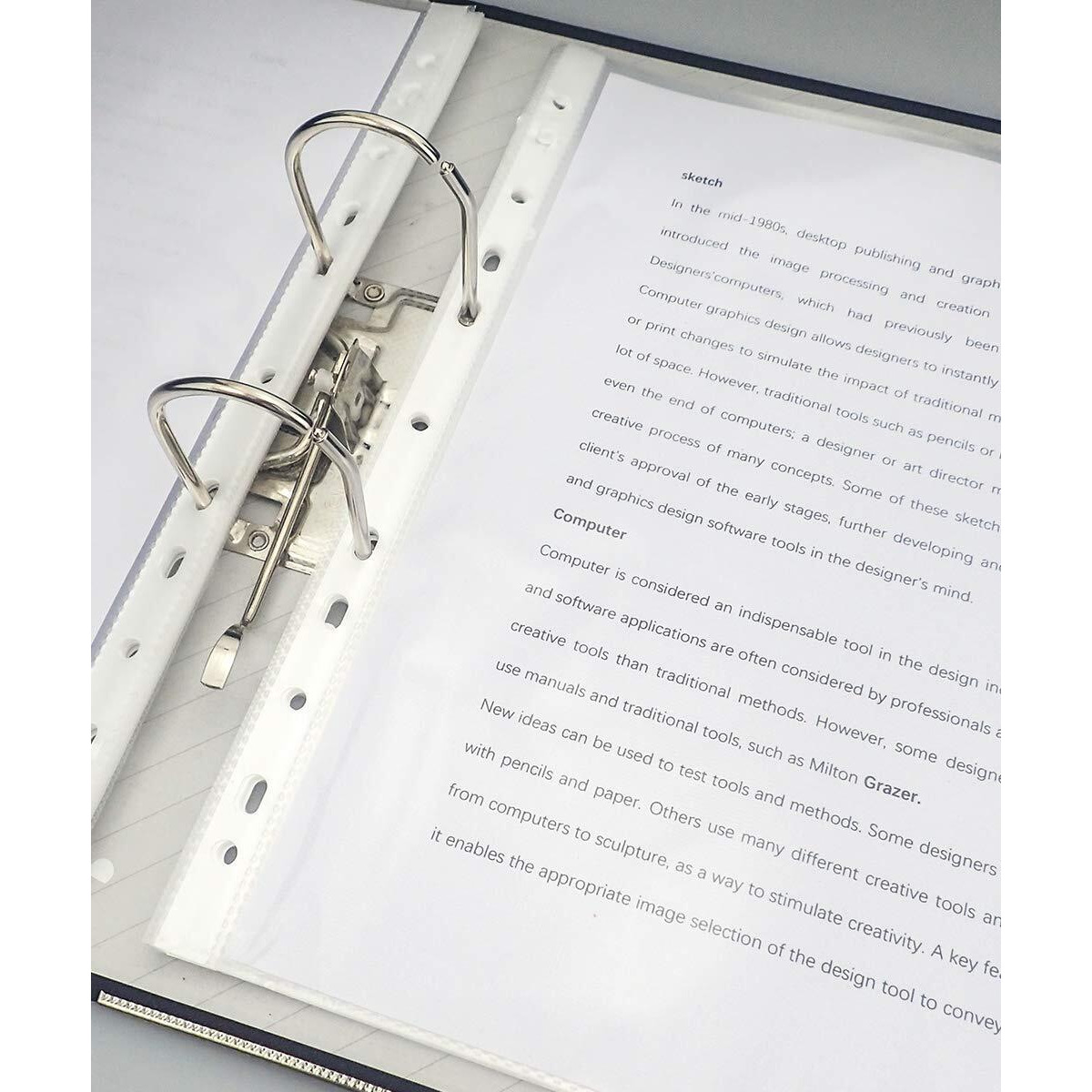 GreatDio 200 Pcs Transparent A4 Size Document Sleeves Leaf Waterproof Clear Sheet Protector 11 Holes Punched Ring Files (150 Micron)