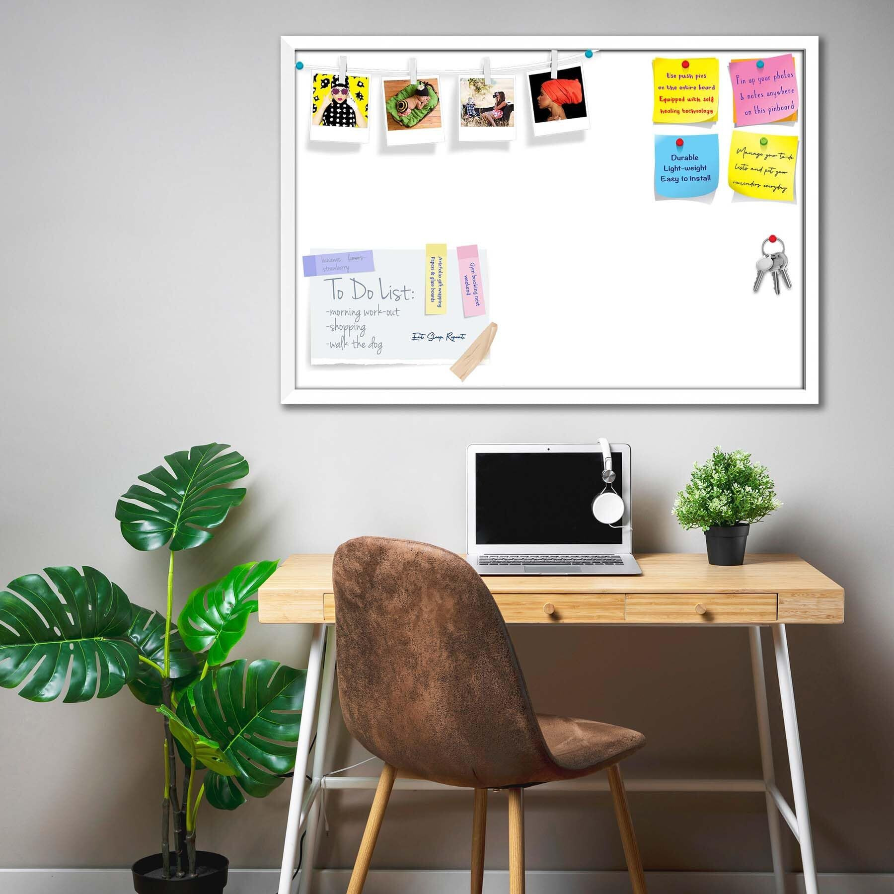 ArtzFolio Whites Family White Colour | Bulletin Board Notice Pin Board | Vision Soft Board Combo with Thumb Push Pins & Sticky Notes | White Frame | 18 x 12 inch (46 x 30 cms)