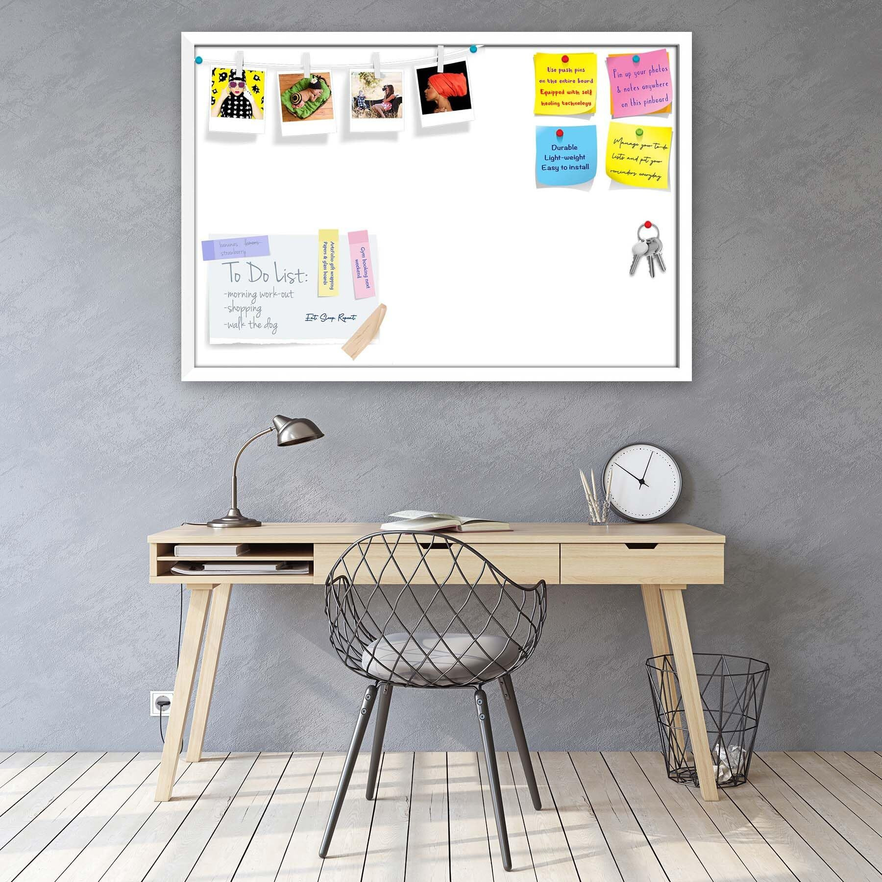 ArtzFolio Whites Family White Colour | Bulletin Board Notice Pin Board | Vision Soft Board Combo with Thumb Push Pins & Sticky Notes | White Frame | 18 x 12 inch (46 x 30 cms)