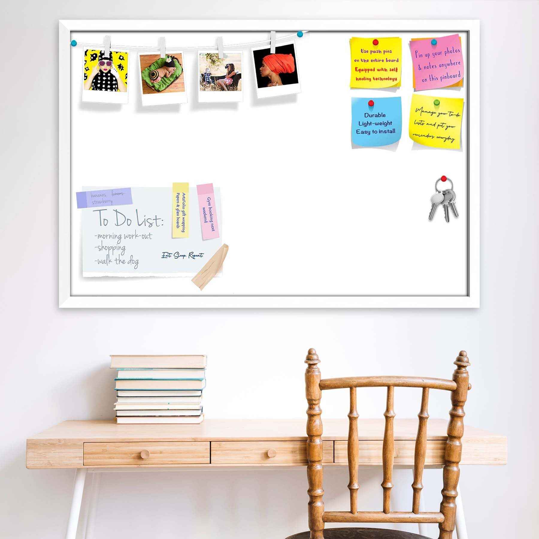 ArtzFolio Whites Family White Colour | Bulletin Board Notice Pin Board | Vision Soft Board Combo with Thumb Push Pins & Sticky Notes | White Frame | 18 x 12 inch (46 x 30 cms)