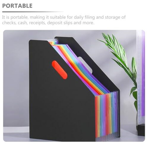 GLUN 12 Pockets Vertical Expanding File Folders Letter A4 Size Documents Organiser, Desk Accordion File Organizer, Divider Space Saver for Office, Class and Home