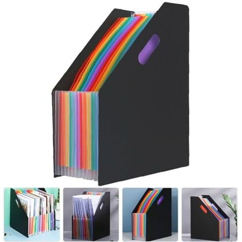 GLUN 12 Pockets Vertical Expanding File Folders Letter A4 Size Documents Organiser, Desk Accordion File Organizer, Divider Space Saver for Office, Class and Home