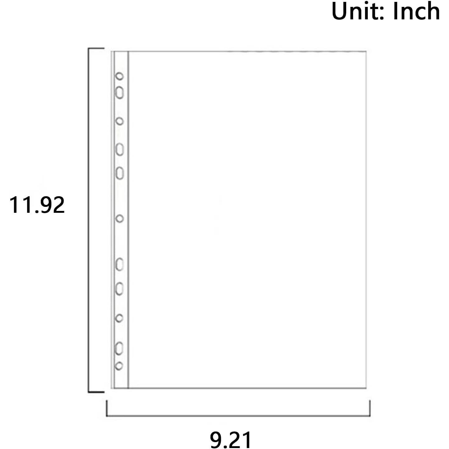 GreatDio 50Pcs Transparent A4 Size Document Sleeves 100 Micron Thickness Leaf Waterproof Clear Sheet Protector 11 Holes Punched Ring Files