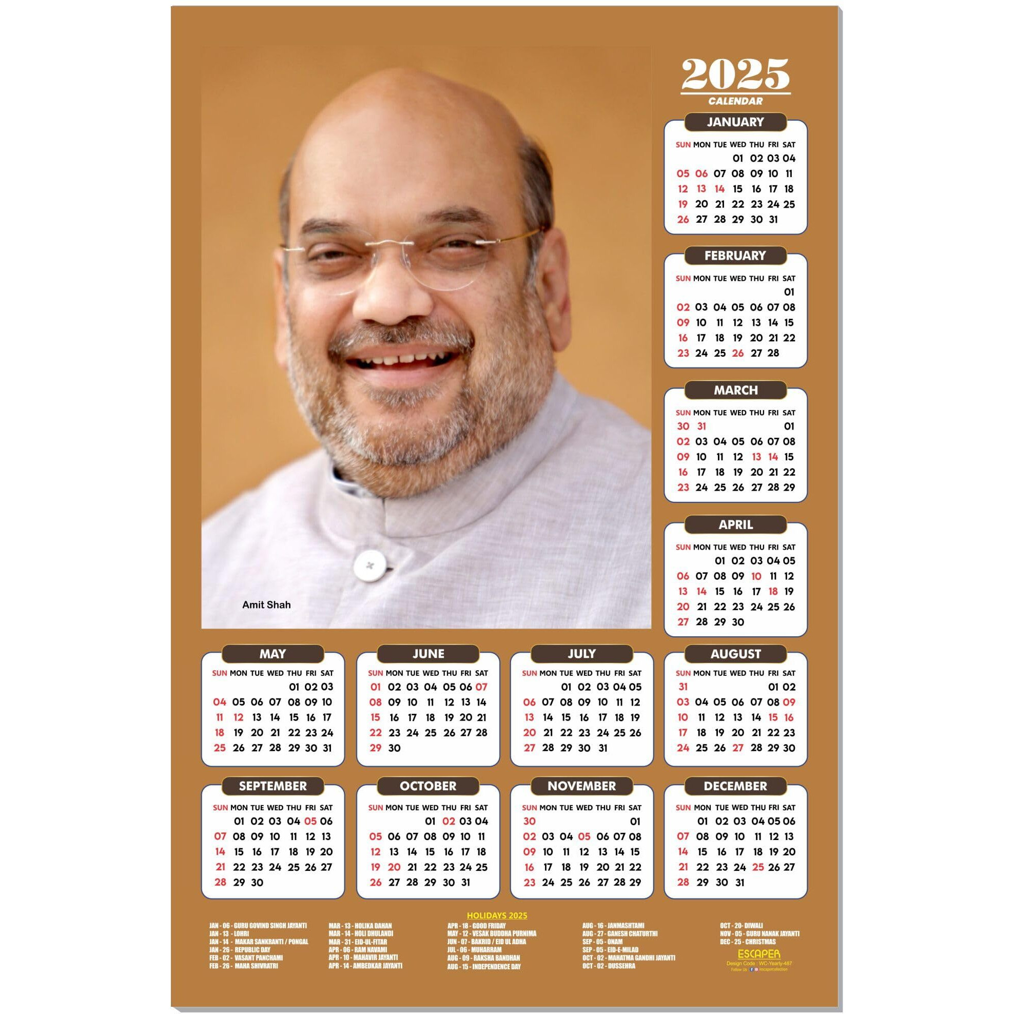 ESCAPER Famous Indian Personalities Wall Calendar 2025 (45 x 30 cm), Famous Personalities of India Wall Calendar 2025, Politics Wall Calendar 2025, Political Leaders Wall Calendar 2025