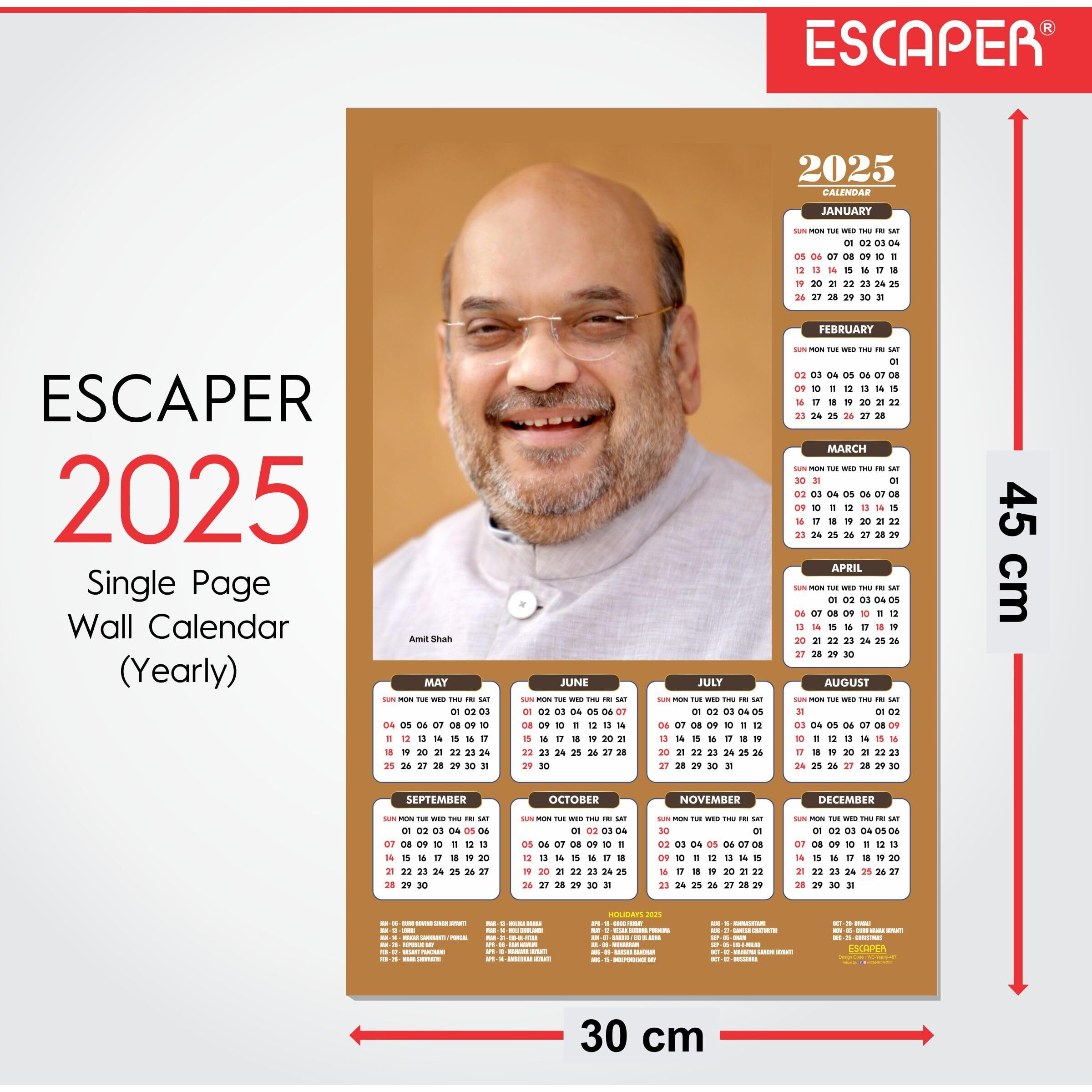 ESCAPER Famous Indian Personalities Wall Calendar 2025 (45 x 30 cm), Famous Personalities of India Wall Calendar 2025, Politics Wall Calendar 2025, Political Leaders Wall Calendar 2025
