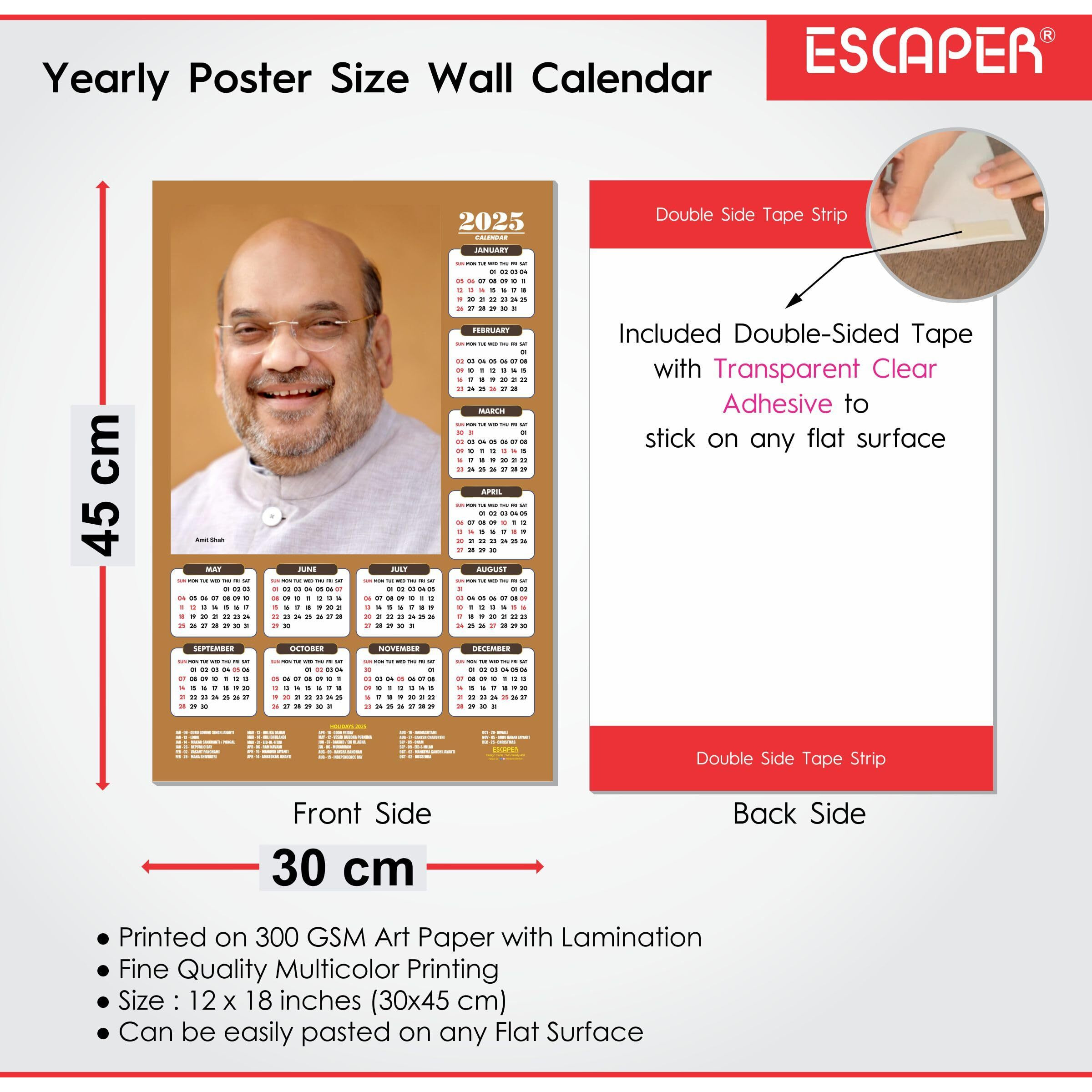 ESCAPER Famous Indian Personalities Wall Calendar 2025 (45 x 30 cm), Famous Personalities of India Wall Calendar 2025, Politics Wall Calendar 2025, Political Leaders Wall Calendar 2025