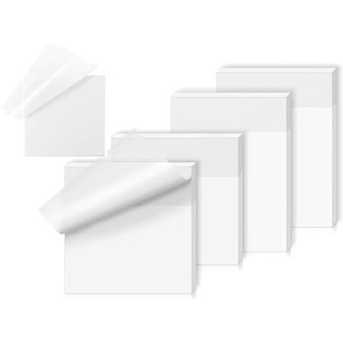 OFIXO (White) Transparent Sticky Note Pads - 200 Pcs Waterproof Self-Adhesive Pad, Sticky Notes Suitable for Reading, Studying, Home, Office, School, Sticks Securely, Removes Cleanly (3x3in)