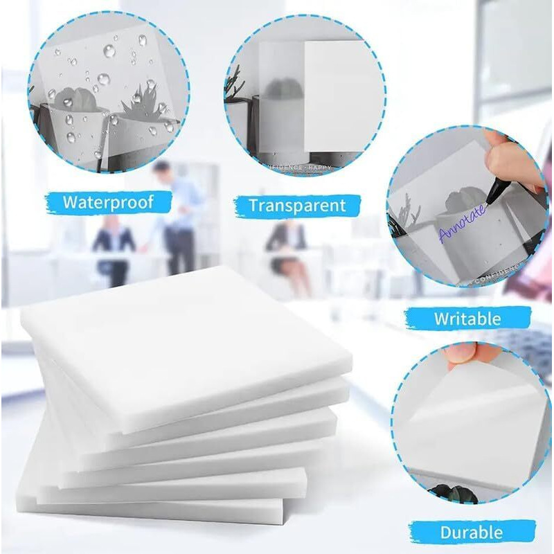 OFIXO (White) Transparent Sticky Note Pads - 200 Pcs Waterproof Self-Adhesive Pad, Sticky Notes Suitable for Reading, Studying, Home, Office, School, Sticks Securely, Removes Cleanly (3x3in)
