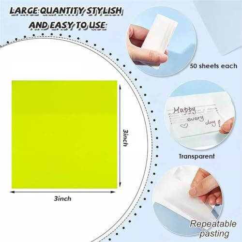 OFIXO Transparent (150 Pcs Yellow 3x3 Inch) Self-Adhesive Sticky Notes, OFIXO Clear See Through Post for Planner Office School College Teacher Student Supplies