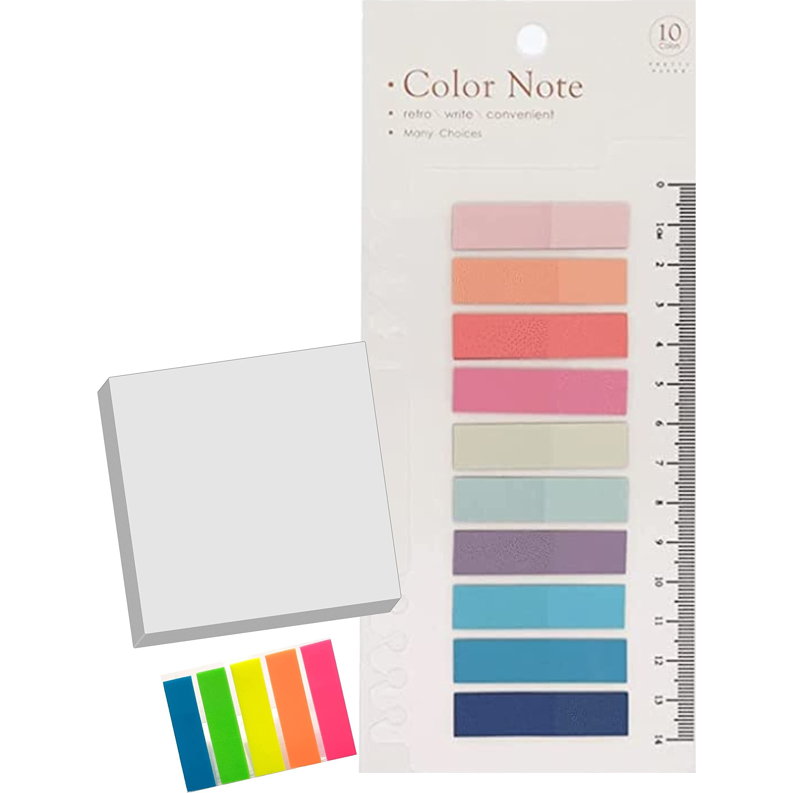 IMPRINT Morandi Pastel Colors Sticky Tabs 200 | Fluorescent Sticky Tabs 100 | Transparent Stick Notes 3x3 inch 50 | Set of 350 Stick Notes