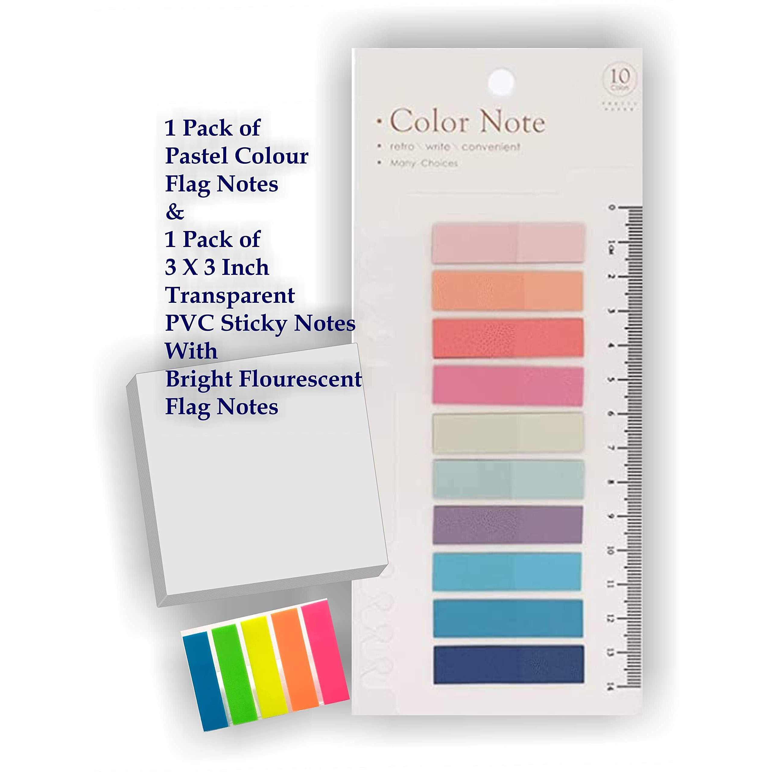 IMPRINT Morandi Pastel Colors Sticky Tabs 200 | Fluorescent Sticky Tabs 100 | Transparent Stick Notes 3x3 inch 50 | Set of 350 Stick Notes