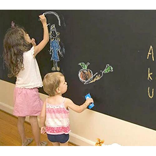GLUN Black Matte Wall Sticker with Chalk Drawing, Self-Adhesive Removable Sticker Sheet for Shop Board, Office, Schools, Reusable, Erasable and Removable
