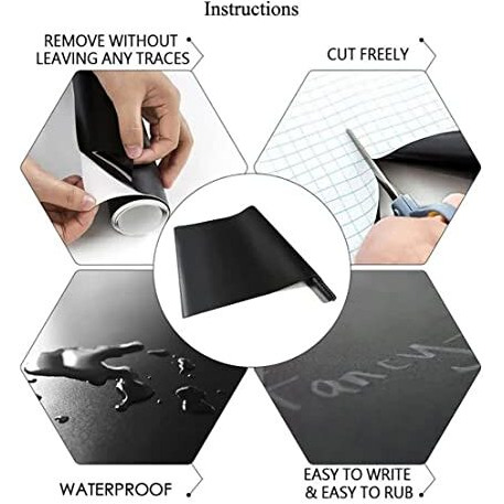 GLUN Black Matte Wall Sticker with Chalk Drawing, Self-Adhesive Removable Sticker Sheet for Shop Board, Office, Schools, Reusable, Erasable and Removable