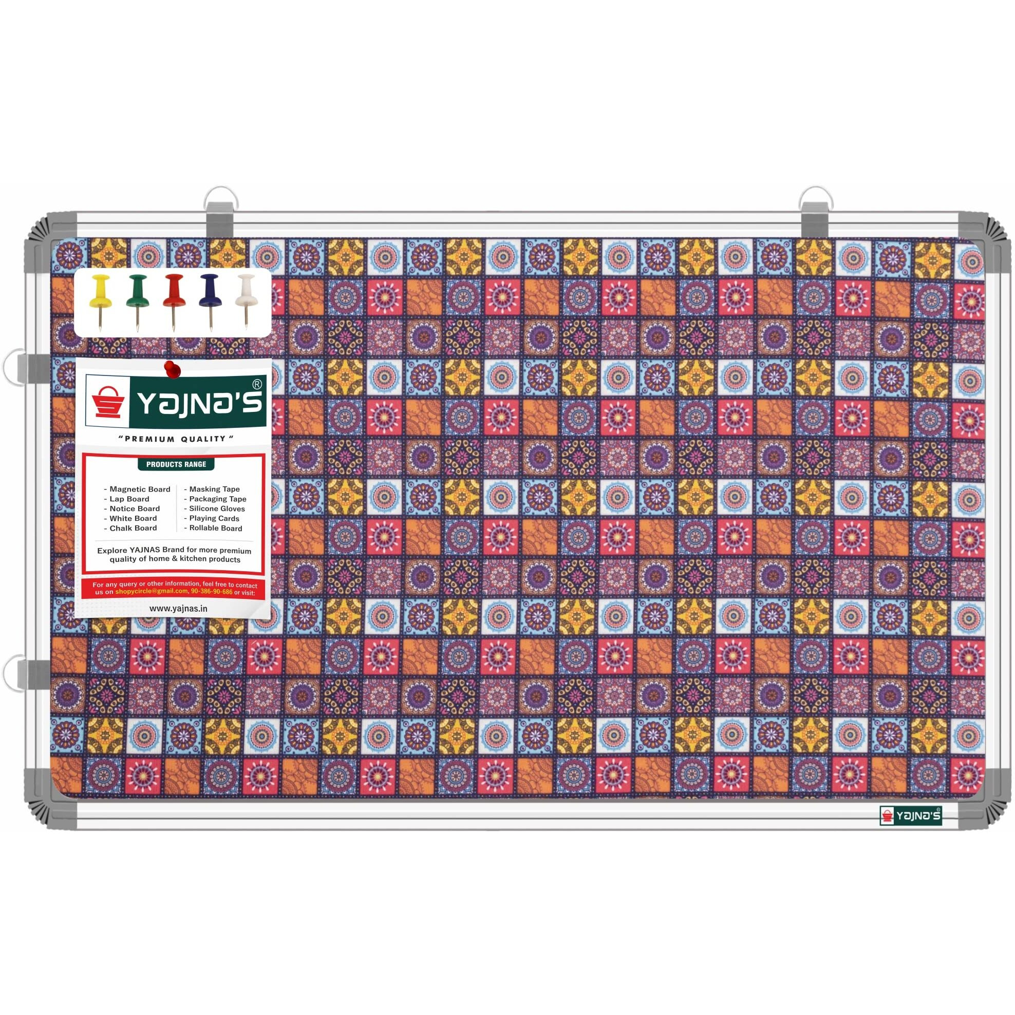 YAJNAS 2X3 Feet (59x89 CM) Premium Material Rainbow Designed Notice Board/Soft Board/Bulletin Board/Pin-up Display Board with 100 Pins for Study Room, Home, School & Office Use