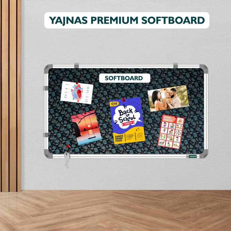 YAJNAS 2X3 Feet (59x89 CM) Premium Material Blossom Blue Designed Notice Board/Soft Board/Bulletin Board/Pin-up Display Board with 100 Pins for Study Room, Home, School & Office Use
