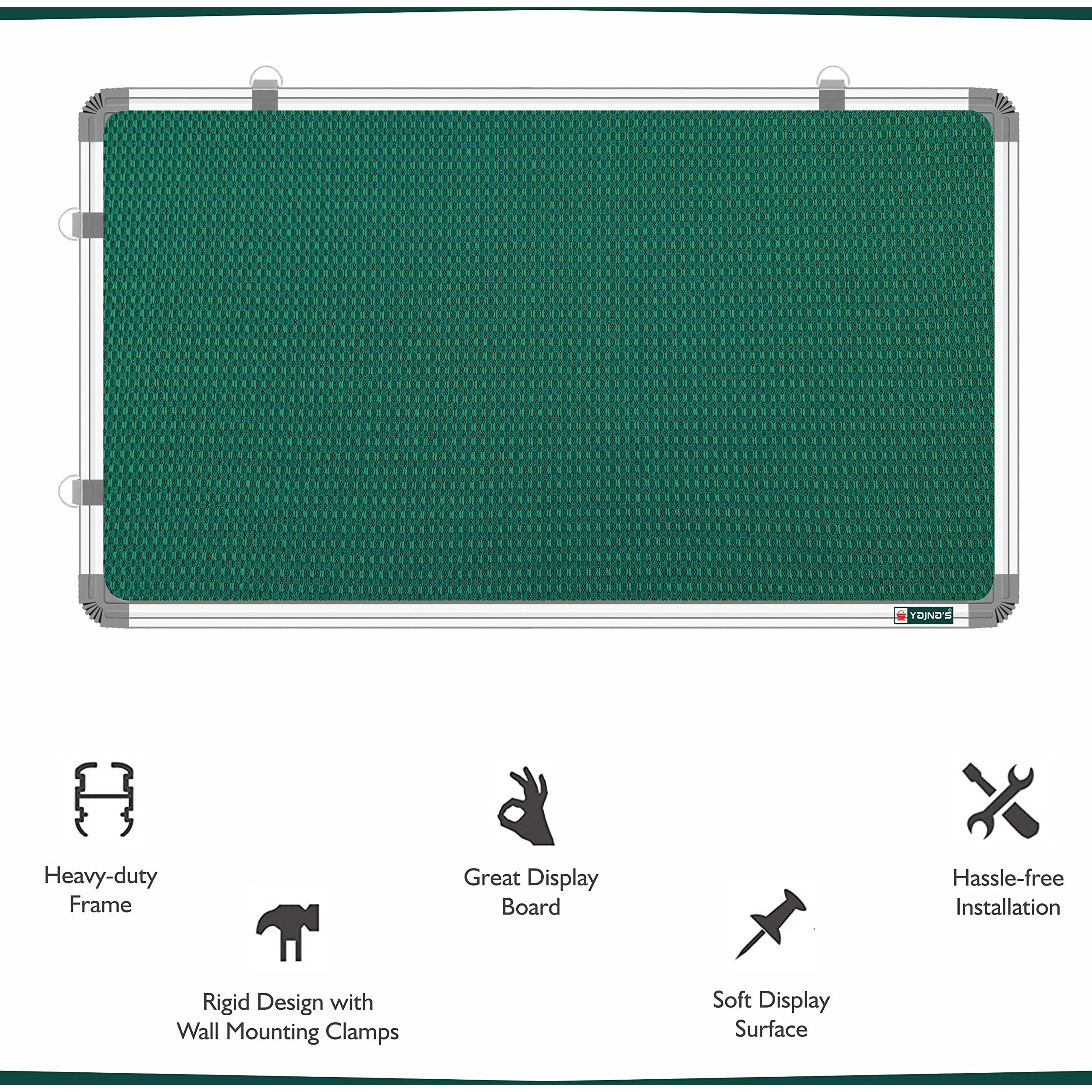 YAJNAS 2X3 Feet (59x89 CM) Premium Material Green Color Notice Board/Soft Board/Bulletin Board/Pin-up Display Board with 100 Pins for Study Room, Home, School & Office Use