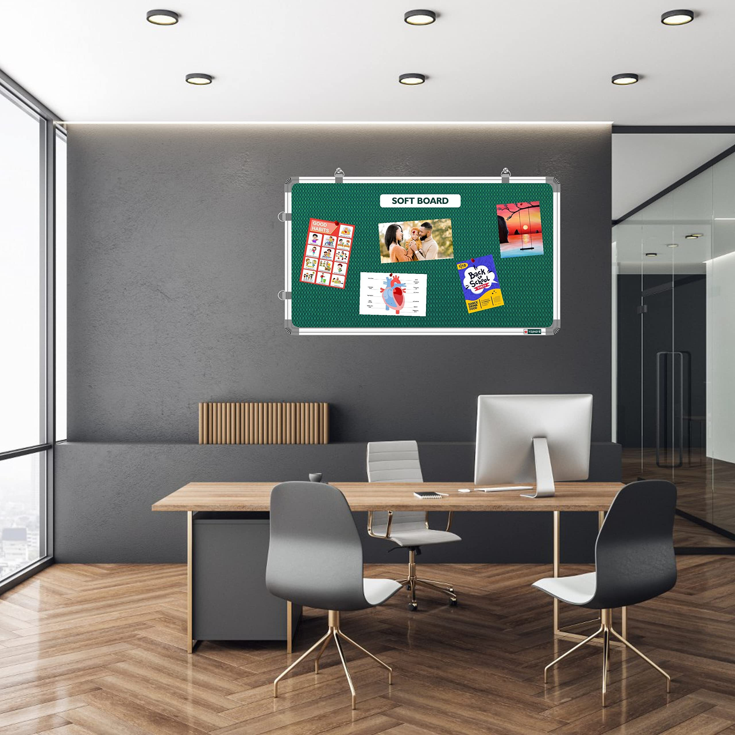YAJNAS 2X3 Feet (59x89 CM) Premium Material Green Color Notice Board/Soft Board/Bulletin Board/Pin-up Display Board with 100 Pins for Study Room, Home, School & Office Use