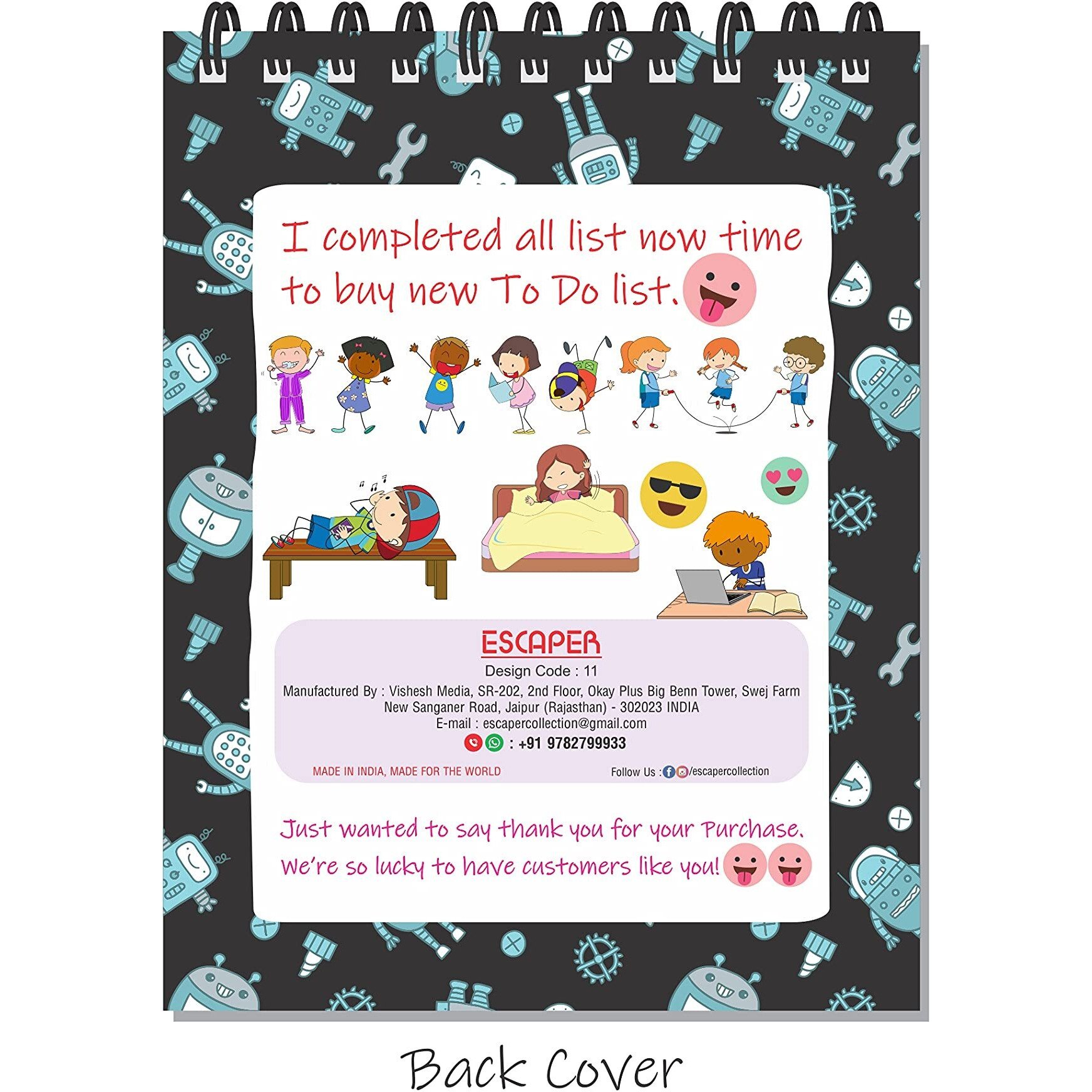 ESCAPER Robots Themed Activity To-Do List Planner that Sparks Organization and Encourages Productivity