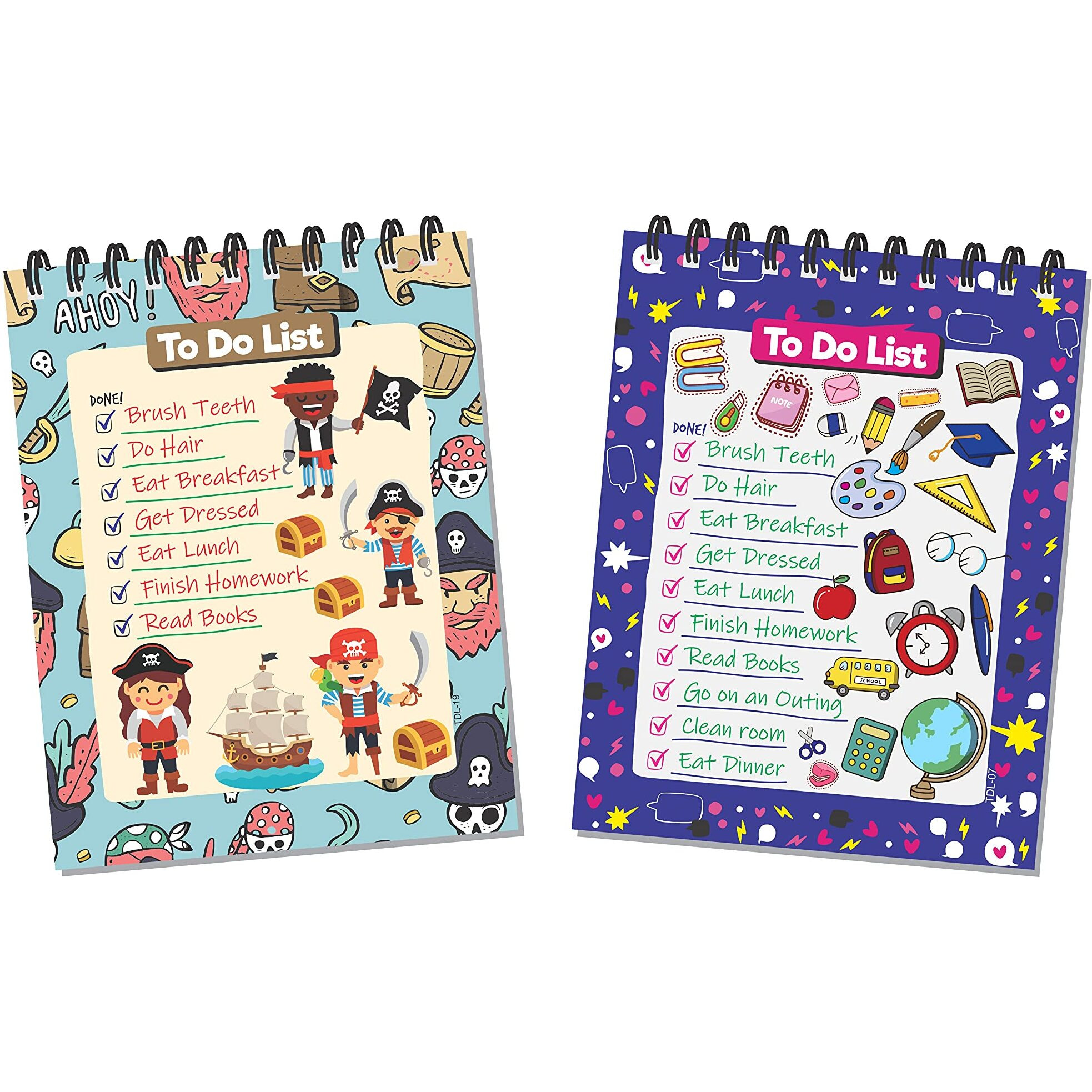 ESCAPER School & Pirates Themed To-Do List Planners Keep Your Little Ones Organized and Productive (Pack of 2 - A6 Size - 80 Sheets Each)
