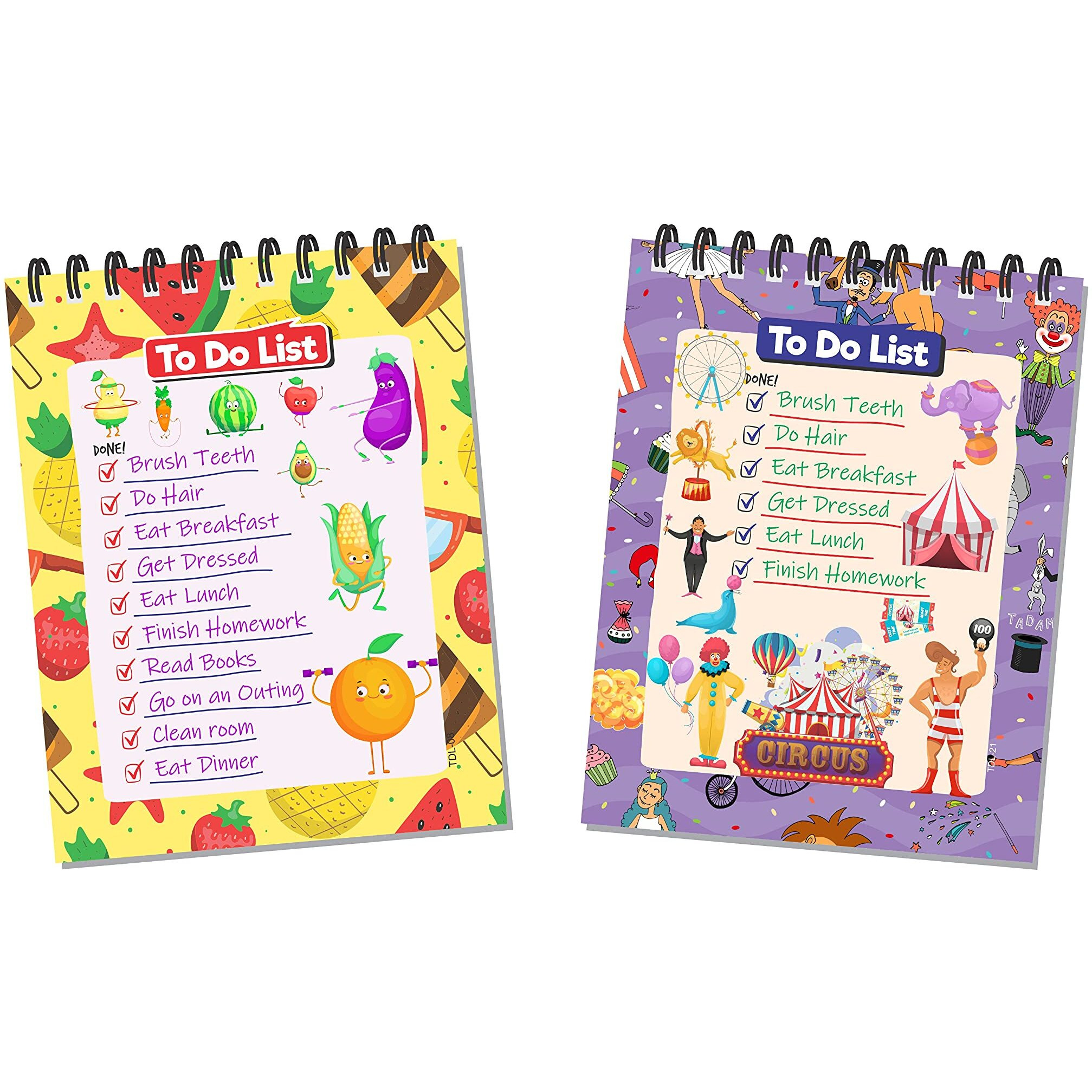 ESCAPER Fruits & Circus Themed To-Do List Planners Keep Your Little Ones Organized and Productive (Pack of 2 - A6 Size - 80 Sheets Each)