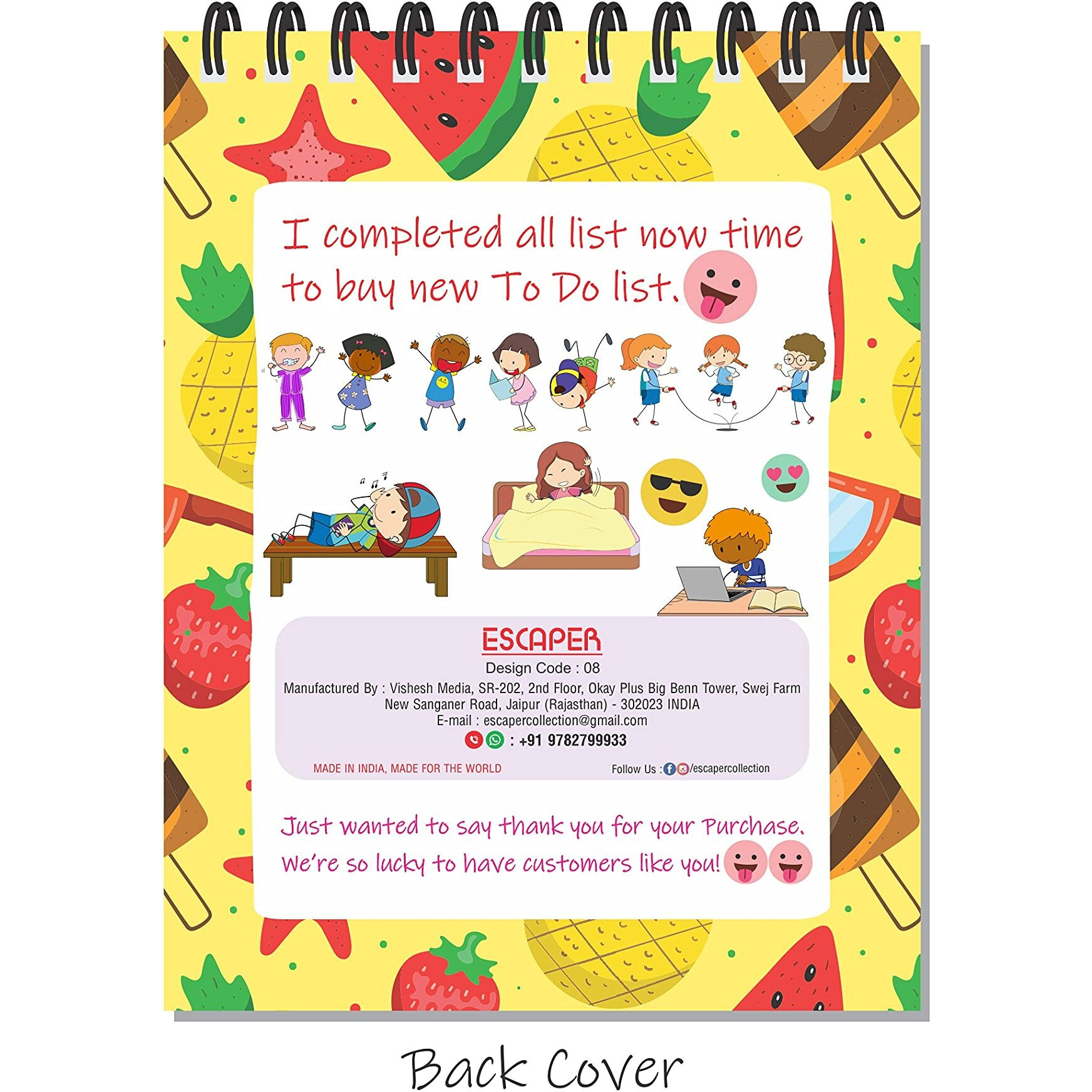 ESCAPER Fruits & Circus Themed To-Do List Planners Keep Your Little Ones Organized and Productive (Pack of 2 - A6 Size - 80 Sheets Each)