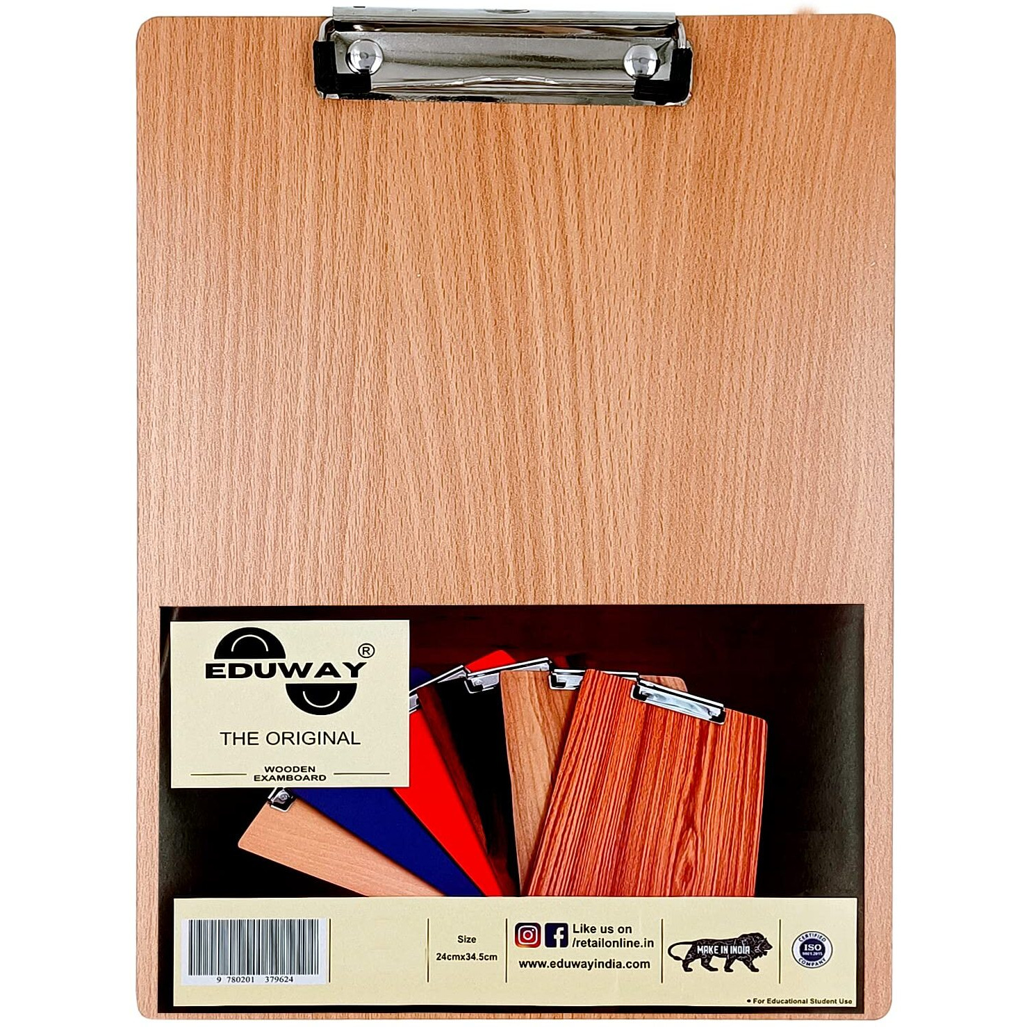 Eduway Exam Board Wooden/Writing/Clipboard  Lightweight MDF | Heavy Duty Clip for Office, School, Home, College, Shop - Brown Pack of 2 (Size- 9.5x13.5 inch)