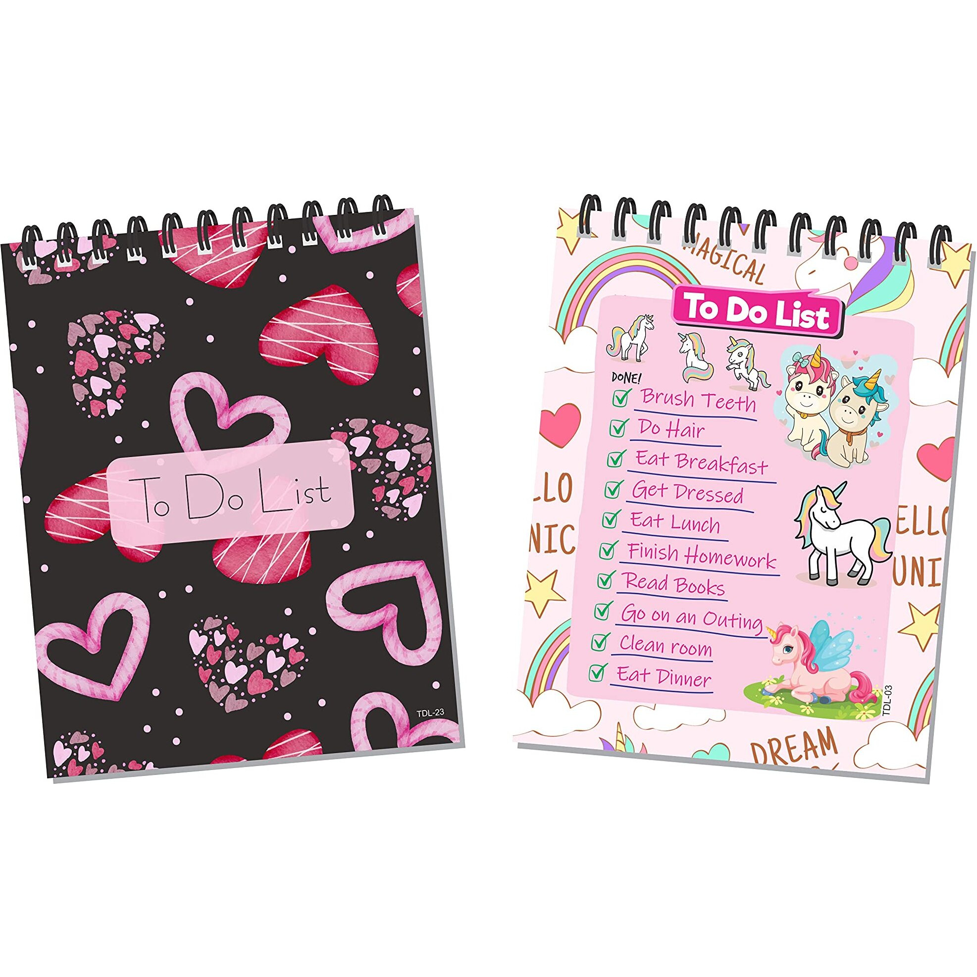 ESCAPER Unicorns & Hearts Themed To-Do List Planners Keep Your Little Ones Organized and Productive (Pack of 2 - A6 Size - 80 Sheets Each)