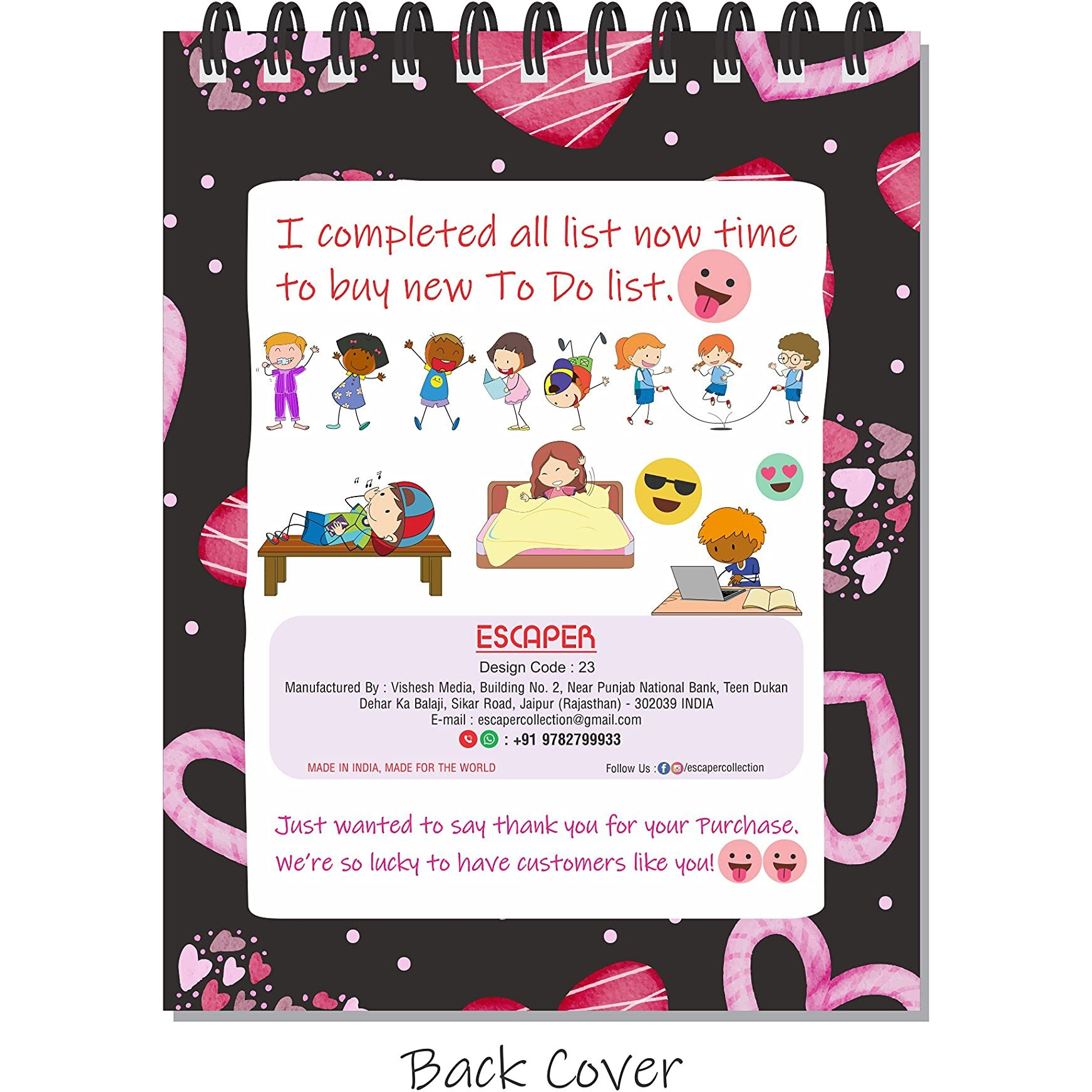 ESCAPER Unicorns & Hearts Themed To-Do List Planners Keep Your Little Ones Organized and Productive (Pack of 2 - A6 Size - 80 Sheets Each)