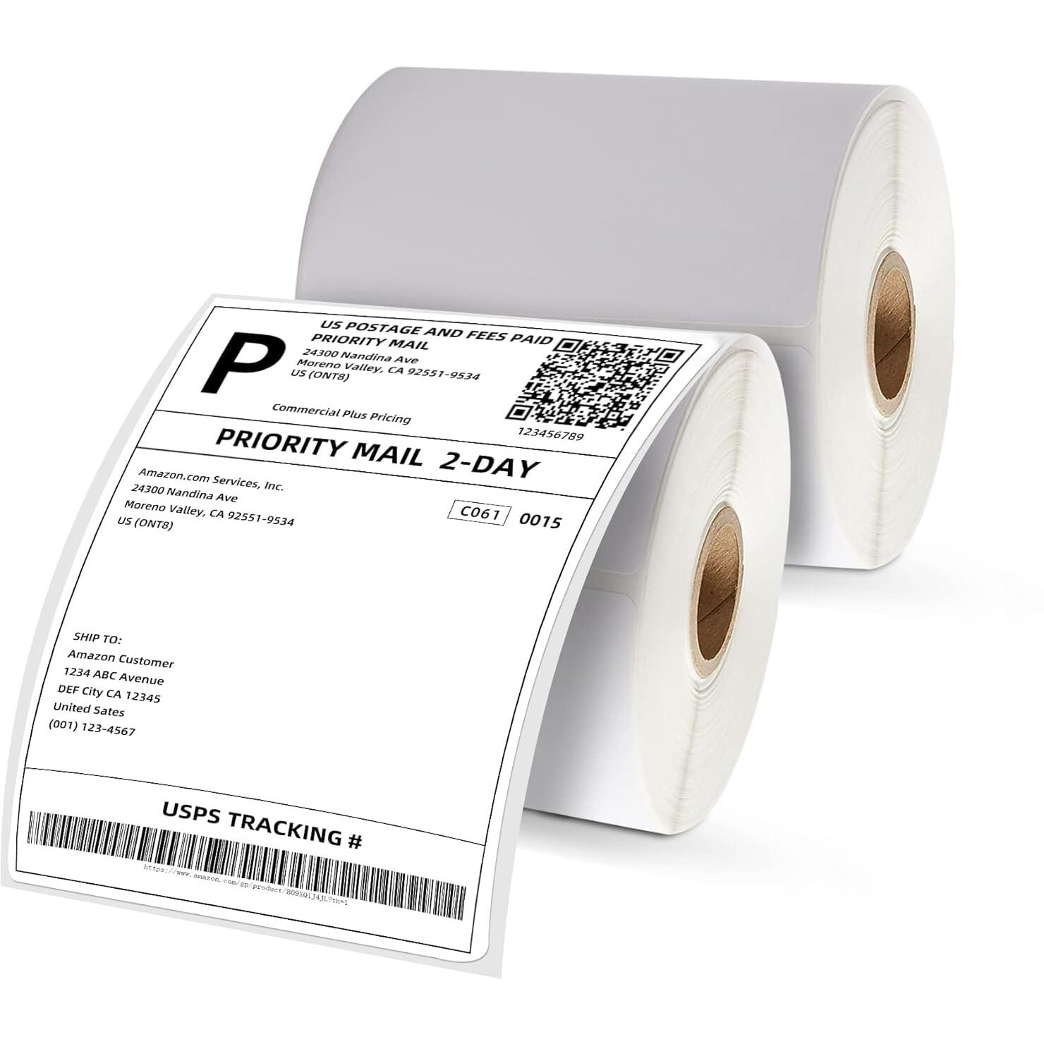 WHNOATOC 4 * 6 Thermal Shipping Labels, 400 Label,Perforated Postage, White Mailing Postage Label Thermal Paper Roll Compatible with Thermal Printer, Permanent Adhesive, Commercial Grade Pack-5
