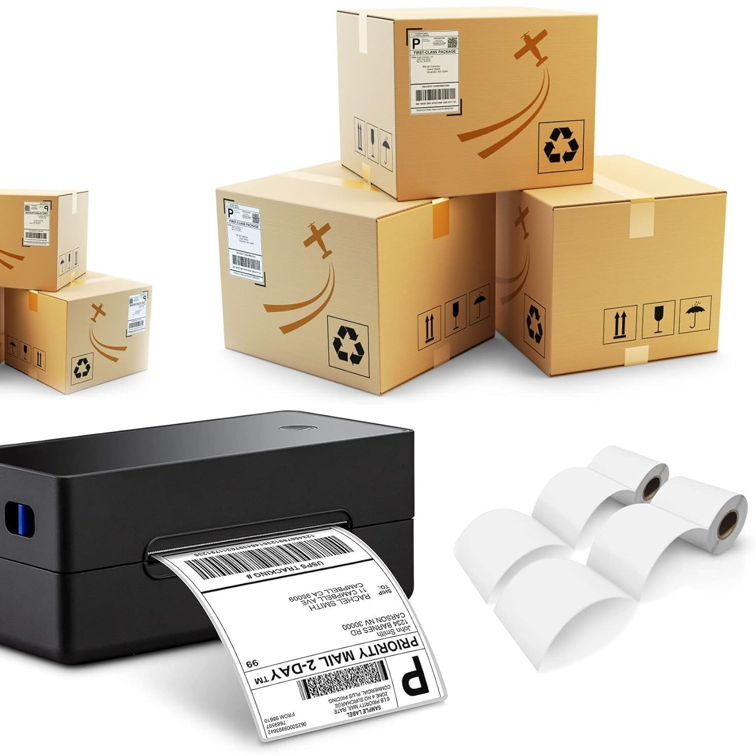 WHNOATOC 4 * 6 Thermal Shipping Labels, 400 Label,Perforated Postage, White Mailing Postage Label Thermal Paper Roll Compatible with Thermal Printer, Permanent Adhesive, Commercial Grade Pack-5