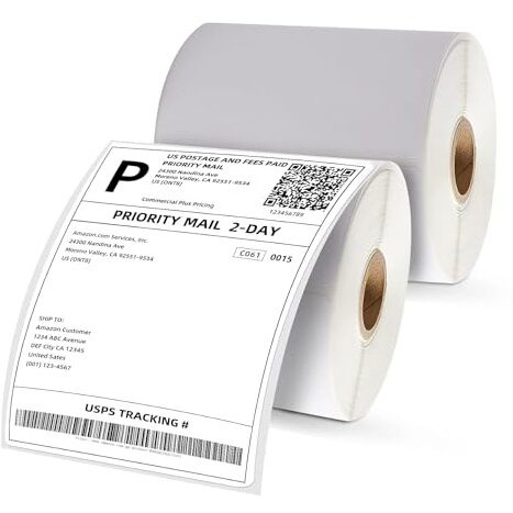 WHNOATOC 4 * 6 Thermal Shipping Labels, 400 Label,Perforated Postage, White Mailing Postage Label Thermal Paper Roll Compatible with Thermal Printer, Permanent Adhesive, Commercial Grade Pack-2