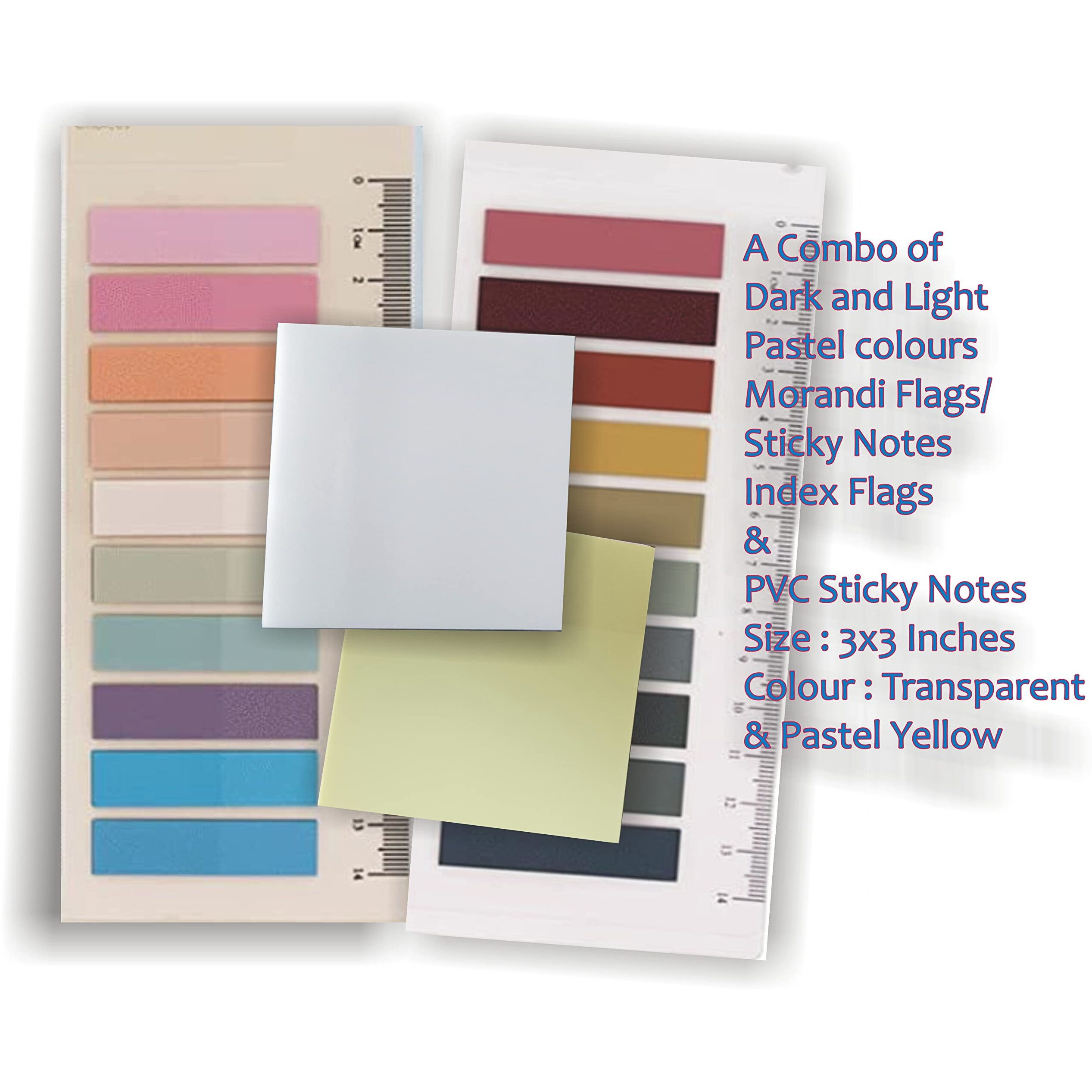 IMPRINT Pack of 2 Flaps of Morandi Dark and Pastel Light Colour and 2 Piece of PVC Sticky Notes Pastel Yellow and Transparent