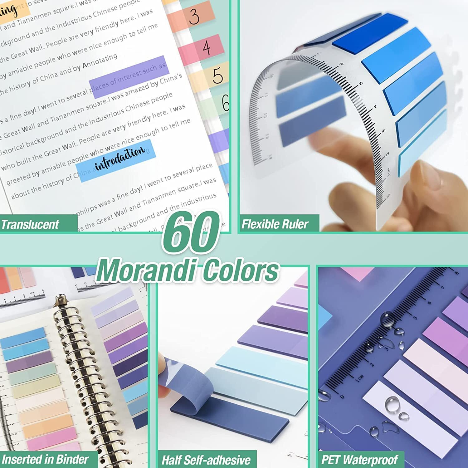 IMPRINT Morandi Rectangular Index Notes 200, 10 Colors | Arrow Flags 400, 5 Colors | Transparent Sticky Notes 3x3 Inch, 2 Packs | Highlighter Sticky Strips 160 | Total 810 Stick Notes