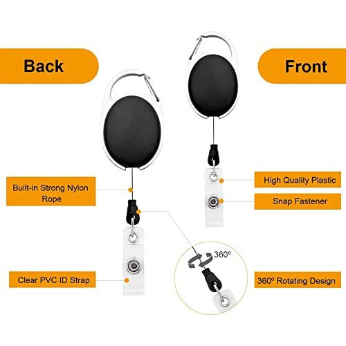 WHNOATOC Retractable Reel Oval Shape ID Card Holder YoYo Clip Resealable Waterproof Carabiner Reel Clip On ID Card Badge Holder-Pack-2 Set