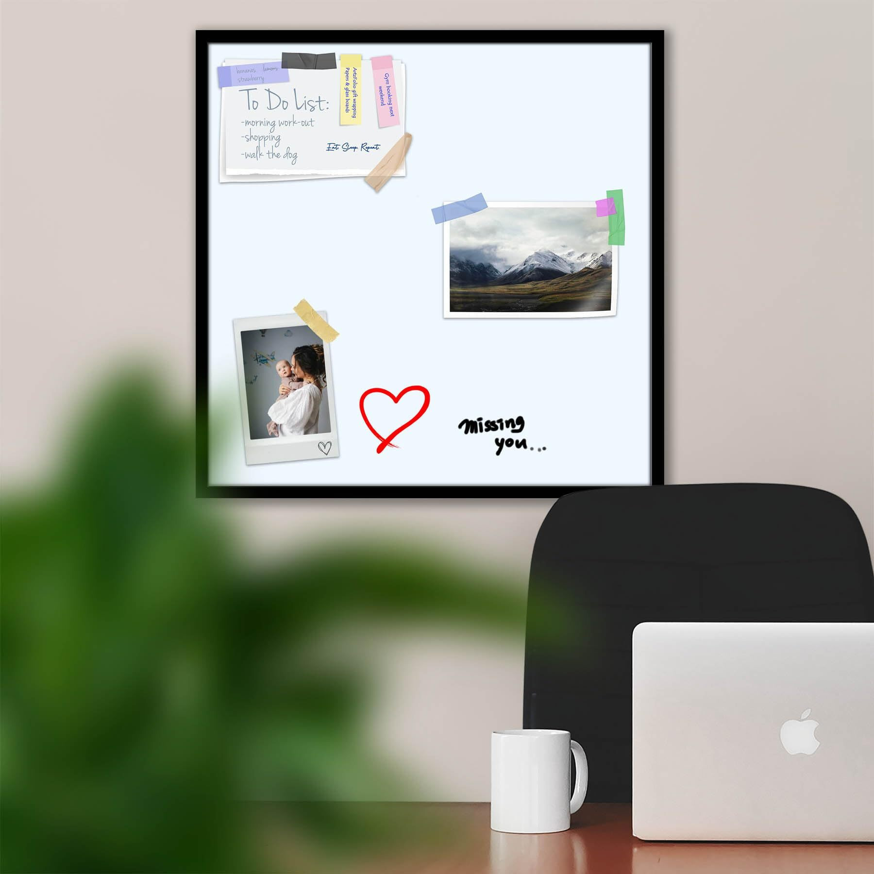 ArtzFolio Whites Family Ghost White Colour | Framed Magnetic Dry Erase White Board | Includes Sticky Notes, Magnet Buttons & Markers | Black Frame | 24 x 24 inch (61 x 61 cms)