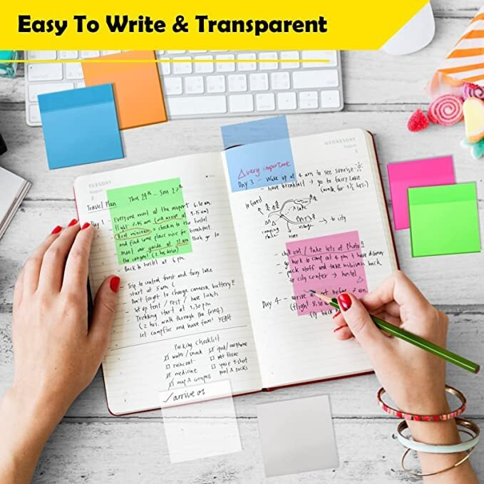 SHOPVILLA Transparent Sticky Notes | 250Sheets Clear Waterproof self Adhesive Notebook | Sticky Notes Memo Pads Transparent Sticky Paper | Never Ending Translucent Sheets for Study, Home & Office