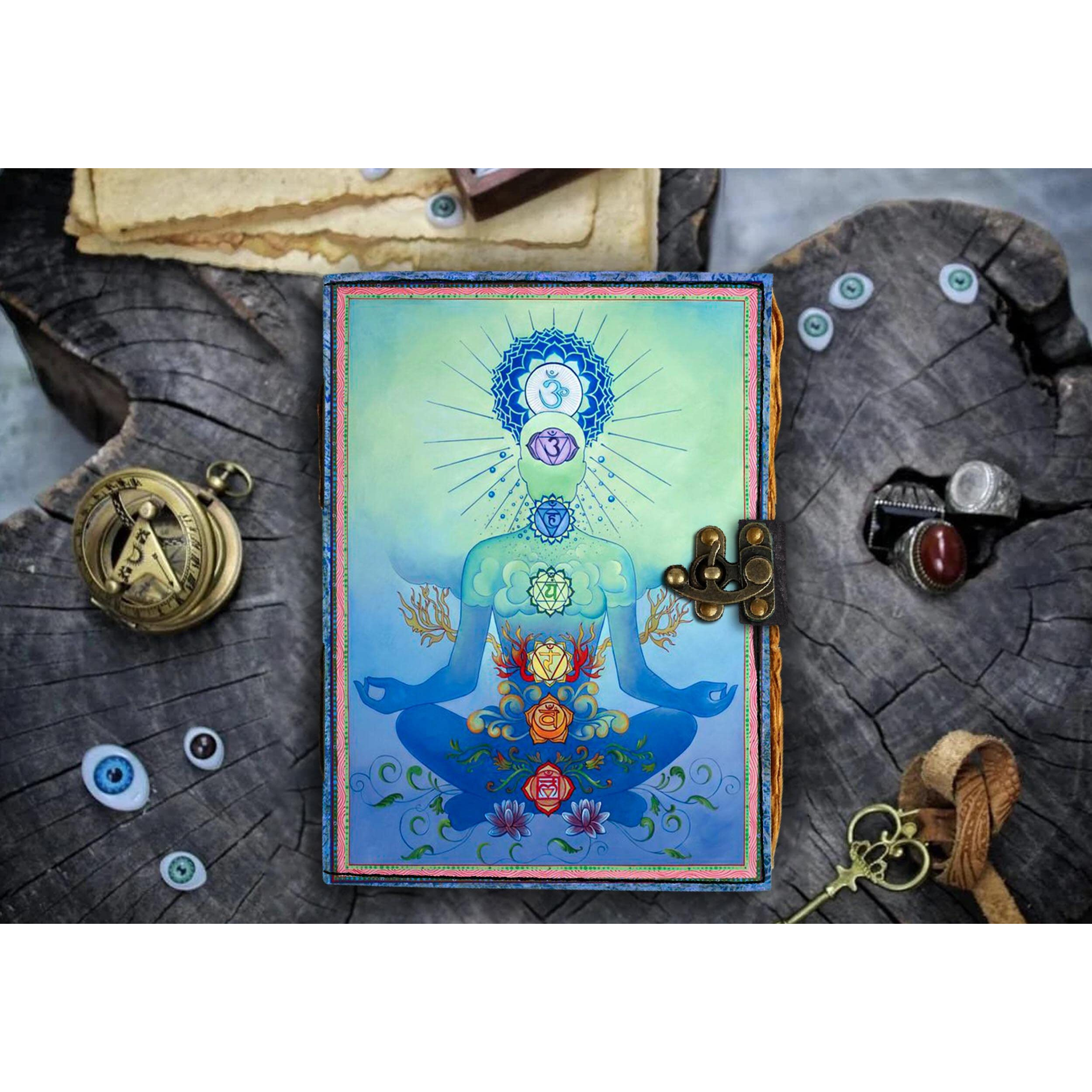 DI - KRAFT Leather Spiritual Printed Diary with 200 Unruled Vintage Paper for Office and Personal Use (7X5 Inch)