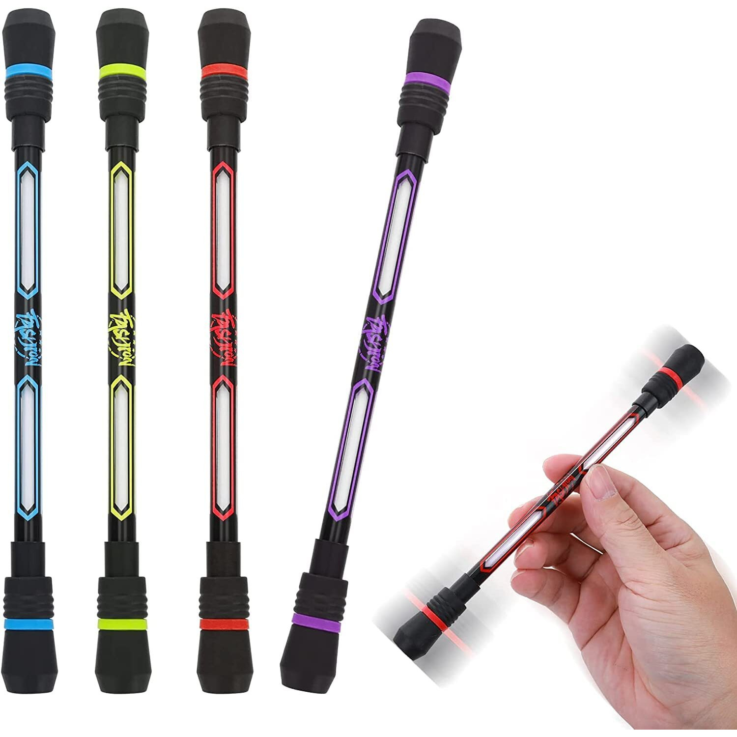 SHOPVILLA 4Pcs Spinner Gaming Finger Pens - Without Pen Refill, Non Slip Coated Spinning Pen with Weighted for Playing Student (Pack of 4)