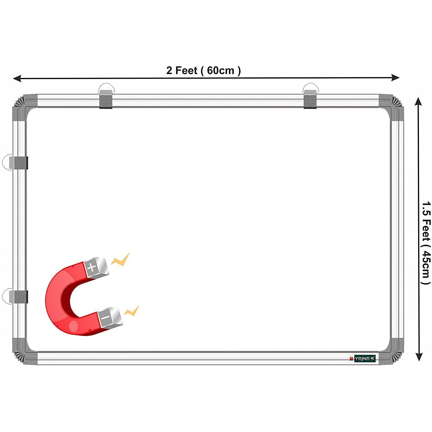 YAJNAS 1.5x2 Feet (41x59 CM) Magnetic Drywipe Whiteboard with 6 Magnets, 1 Eraser/Magnetic Duster, 1 Unit of 30cm Scale, and 2 Dry-Erase Markers for Home, Office, Coaching Class & School
