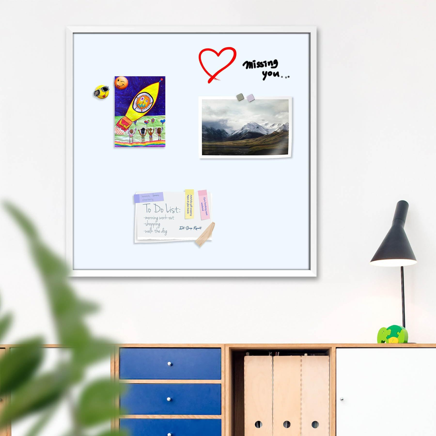 ArtzFolio Whites Family Ghost White Colour | Framed Magnetic Dry Erase White Board | Includes Sticky Notes, Magnet Buttons & Markers | White Frame | 12 x 12 inch (30 x 30 cms)