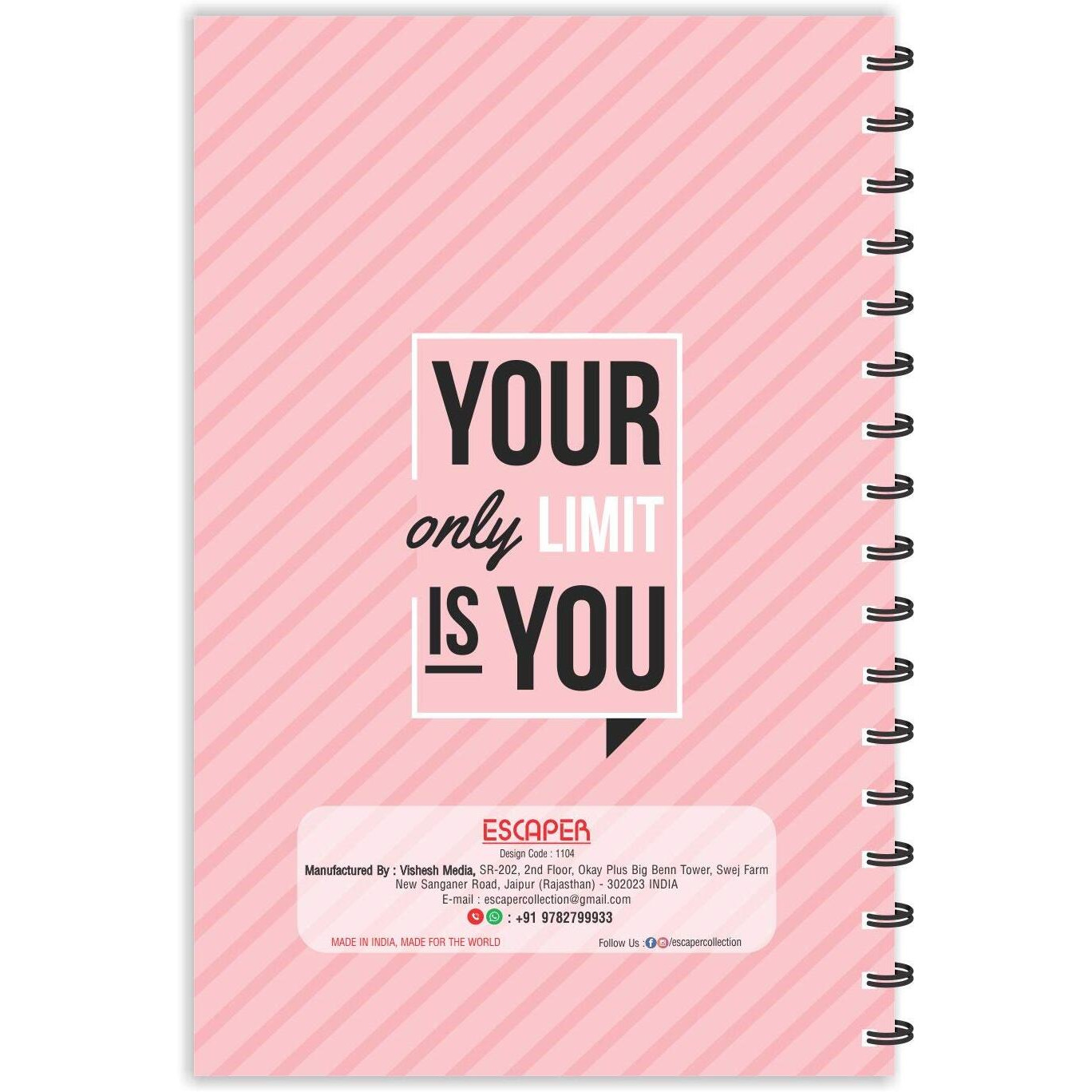 ESCAPER Your only Limit is You Motivational Quotes Diary, Ruled - A5-8.5 x 5.5 inches Quotes on Diary, Diary Notepad, Diary for Office, Diary for Gift